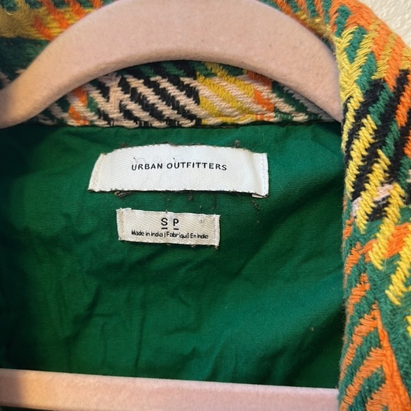 {Urban Outfitters} Exploded Twill Work Overshirt Plaid Green +Orange Small - Picture 5 of 7